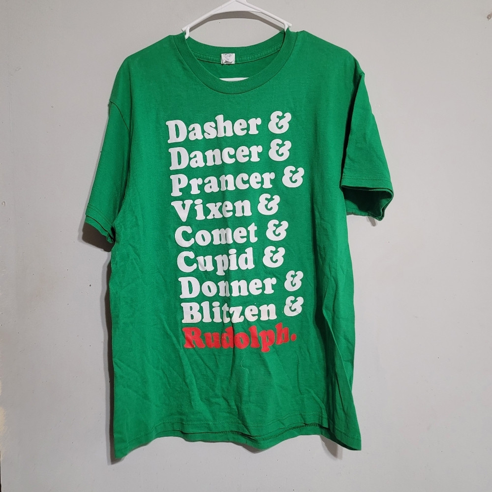 Mens Womens Ugly Christmas T-Shirt Unisex Sz Large Reindeer Rudolph Holidays Top